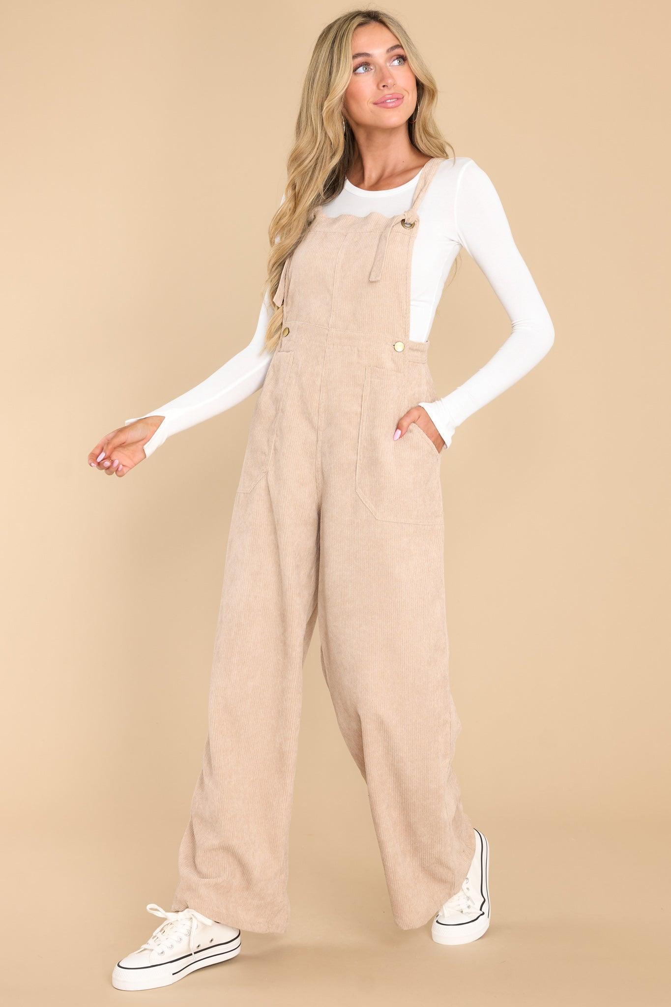 Stay Kind Beige Corduroy Overalls Product Image