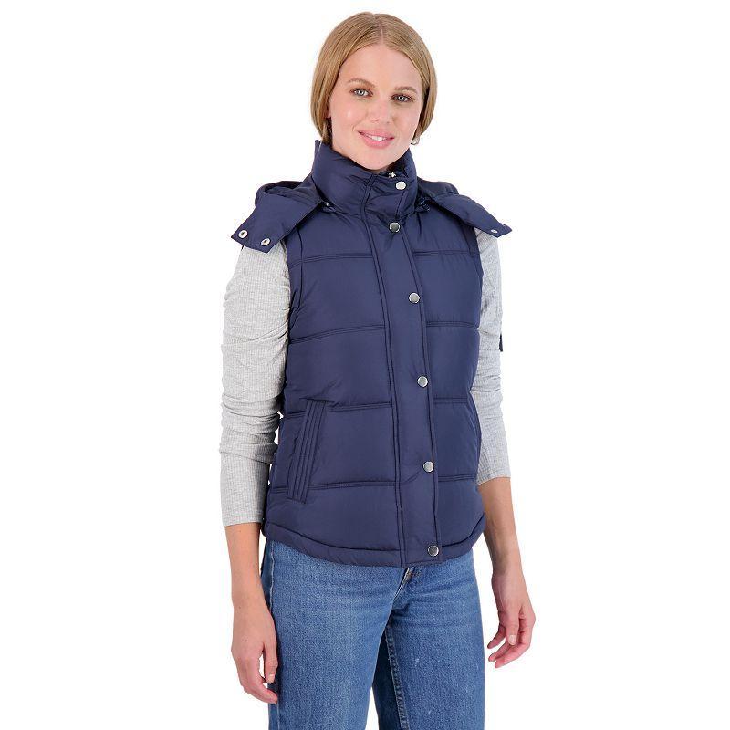 Juniors Sebby Hooded Water-Resistant Puffer Vest, Womens Blue Product Image