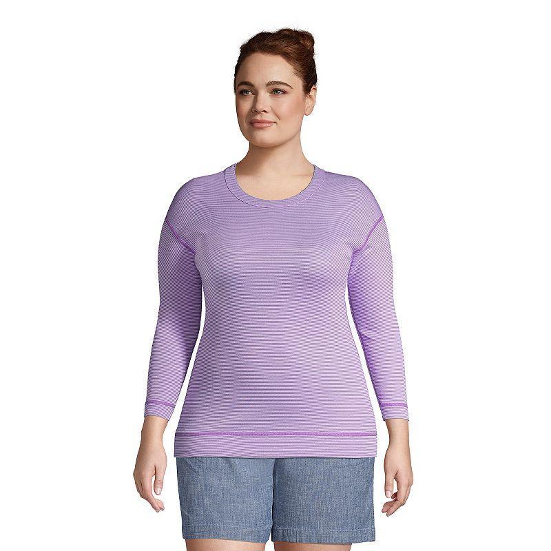 Womens Lands End Reversible Striped 3/4-Sleeve Top Purple Stripe Product Image