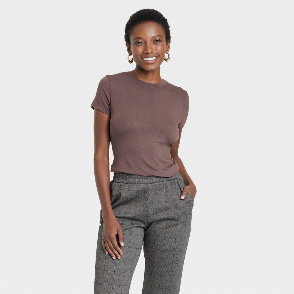 Womens Short Sleeve Brushed Knit T-Shirt - A New Day Brown XS Product Image