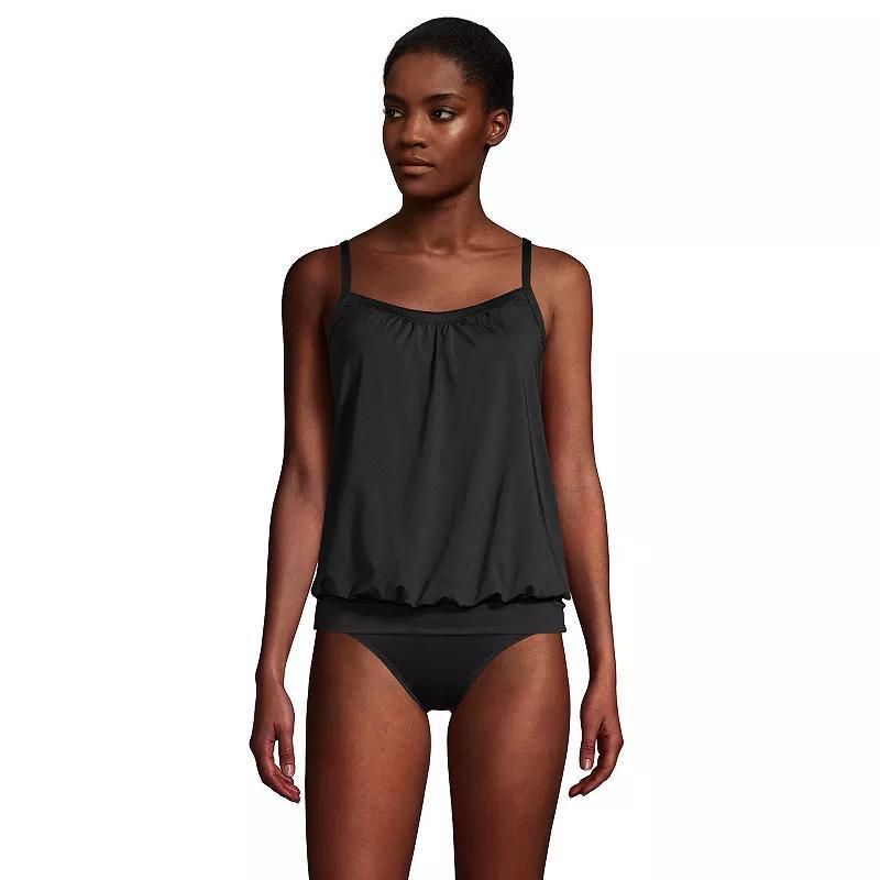 Petite Lands End Bust-Minimizer Blouson Tankini Top, Womens Deep Blue Product Image