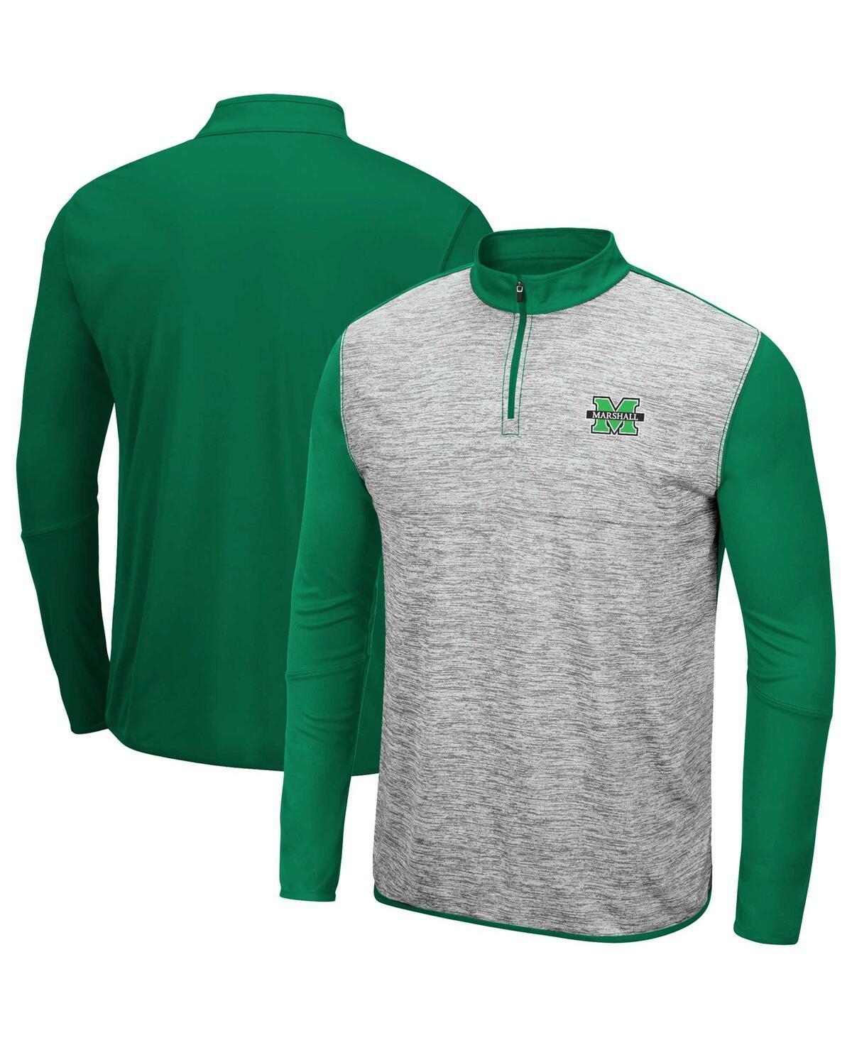 Mens Colosseum Heather Gray/Kelly Green Marshall Thundering Herd Prospect Quarter-Zip Jacket Product Image