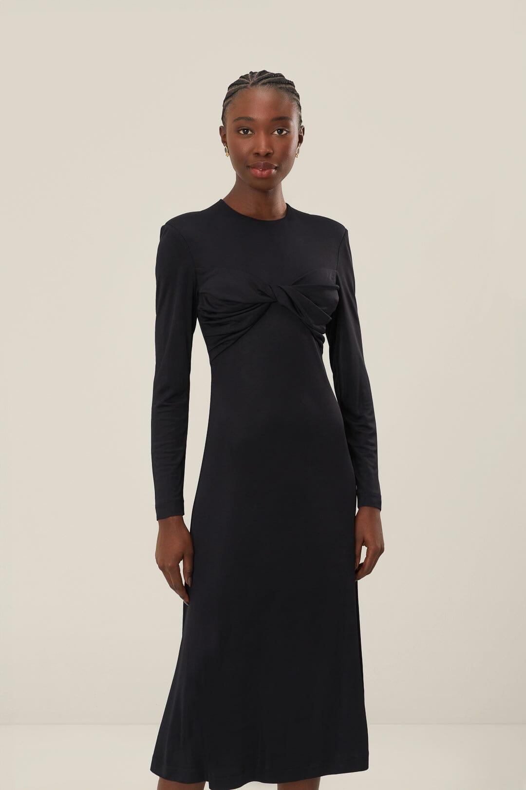 Black Twisted Cup Midi Dress Product Image