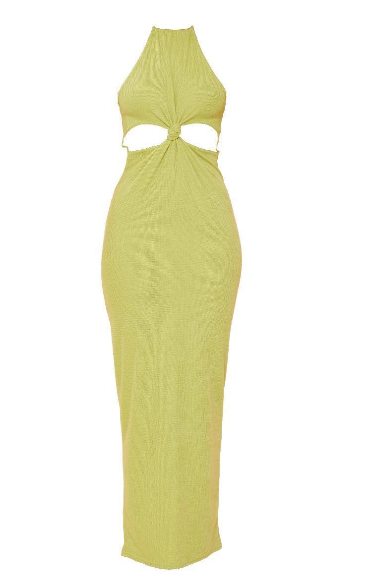 Olive Knit Rib Knot Cut Out Maxi Dress product image