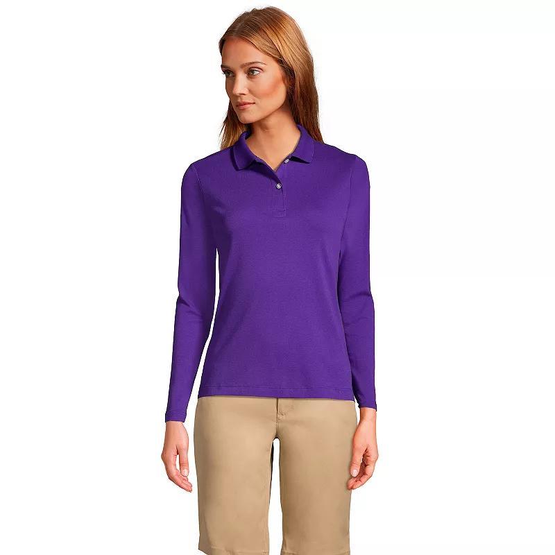 Womens Lands End School Uniform Long Sleeve Interlock Polo Shirt Product Image