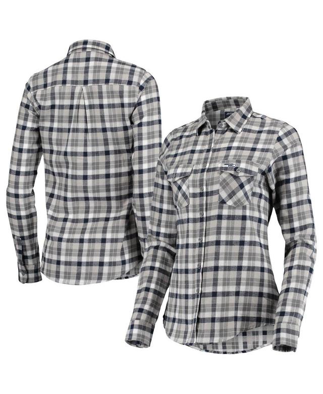 Womens Antigua College /Gray Seattle Seahawks Ease Flannel Button-Up Long Sleeve Shirt Blue Product Image