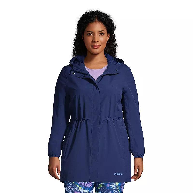 Plus Size Lands End Hooded Packable Raincoat, Womens Deep Blue Product Image