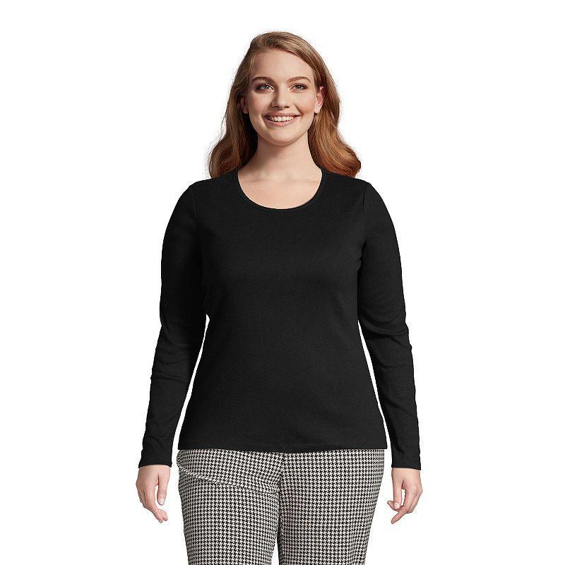 Lands End Plus Size Cotton Rib Long Sleeve Crewneck T-Shirt Product Image