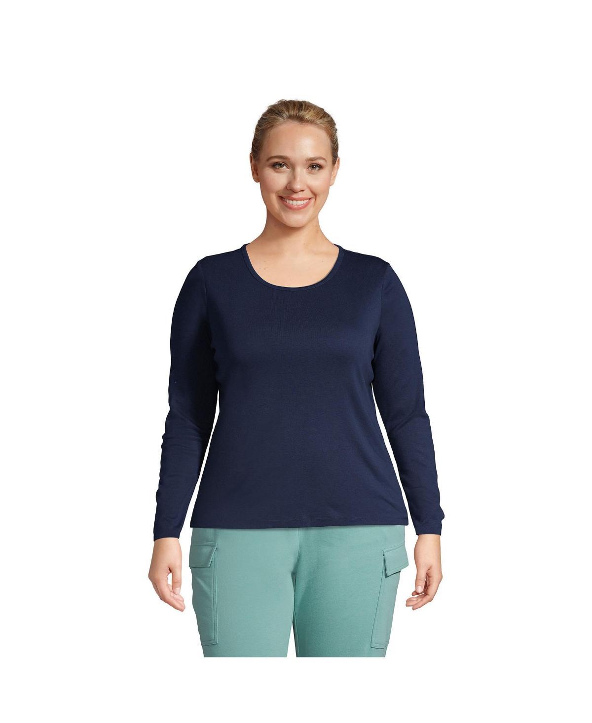 Lands End Plus Size Cotton Rib Long Sleeve Crewneck T-Shirt Product Image