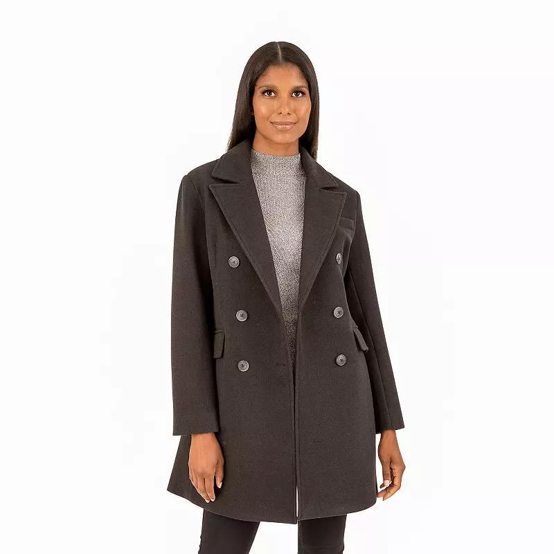 Kensie Womens Textured Double Breasted Peacoat - Black Product Image