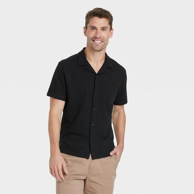 Mens Short Sleeve V-Neck Button-Down Shirt - Goodfellow & Co Black XL Product Image