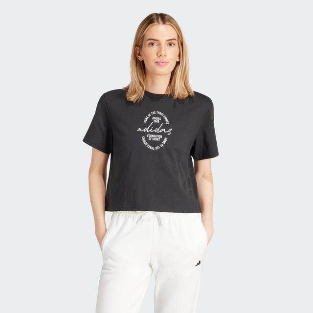 adidas Brand Love Signature Graphic Tee Black XS Womens Product Image