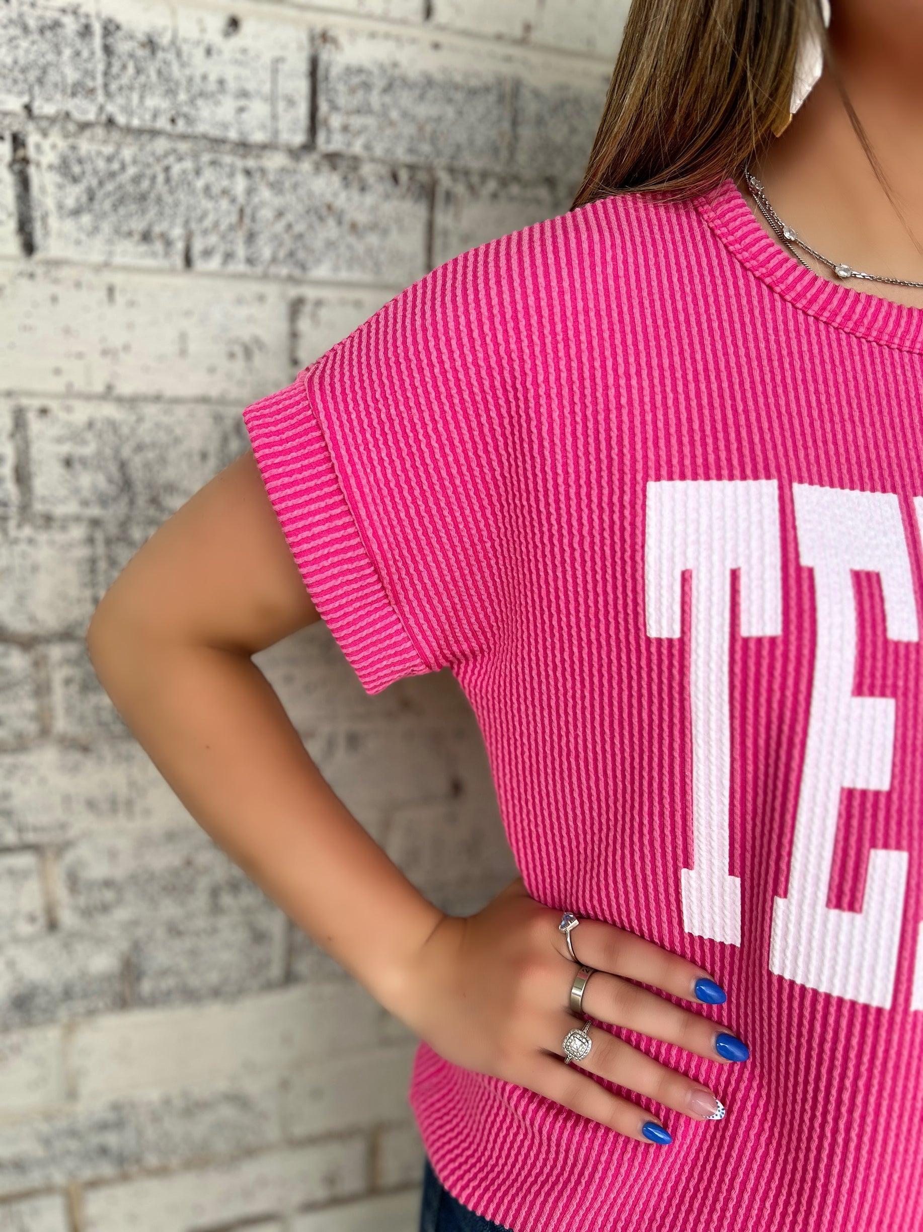 PLUS TEXAS Hot Pink Ribbed Top Product Image