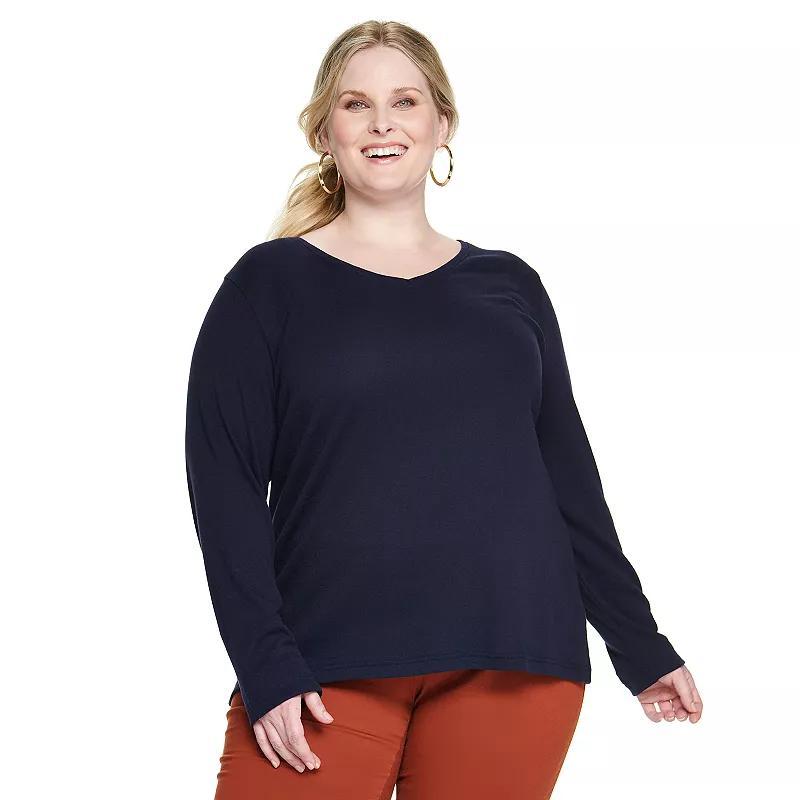 Plus Size Croft & Barrow Essential V-Neck Top, Womens River Blue Product Image