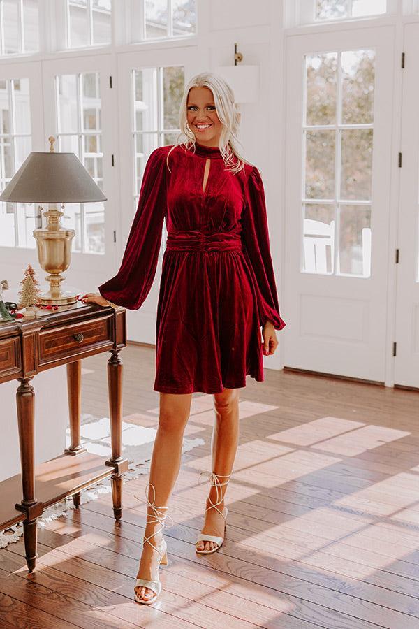 Holiday Social Velvet Mini Dress in Wine Product Image