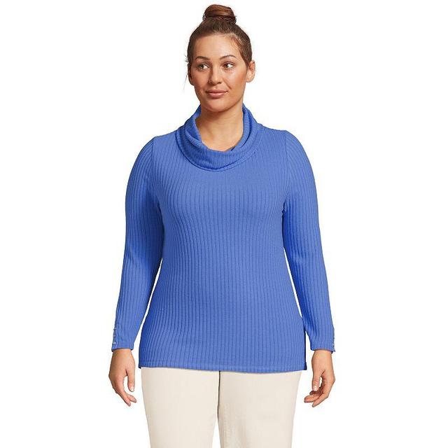 Lands End Womens Plus Size Long Sleeve Wide Rib Cowl Neck Tee Product Image