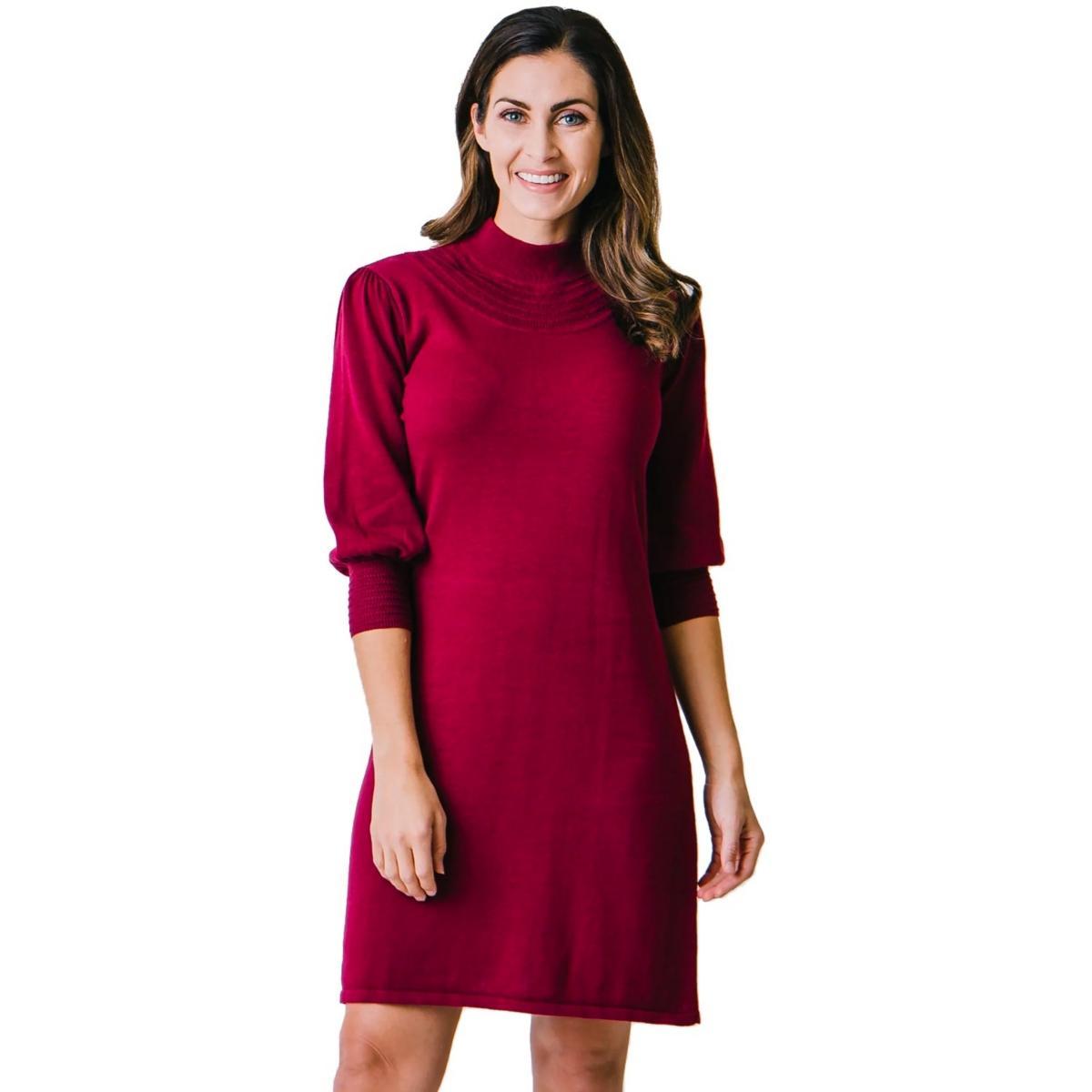 Hope & Henry Womens Long Puff Sleeve Mock Neck Sweater Dress Product Image