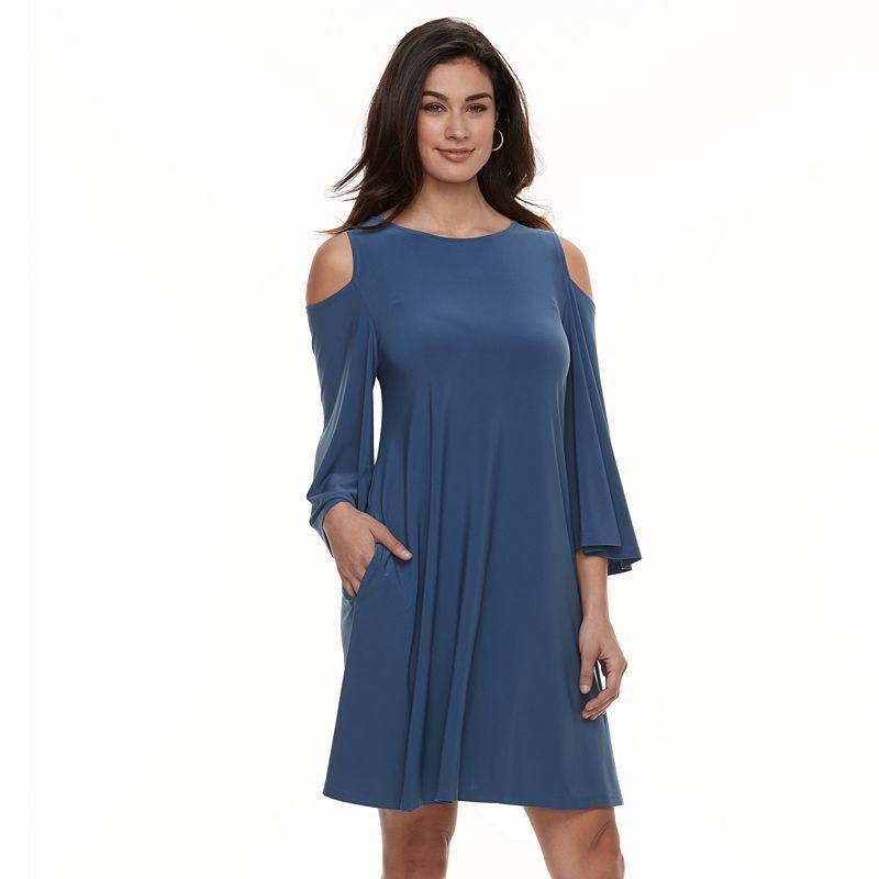 Womens Nina Leonard Draped Sleeve Cold-Shoulder Dress Product Image