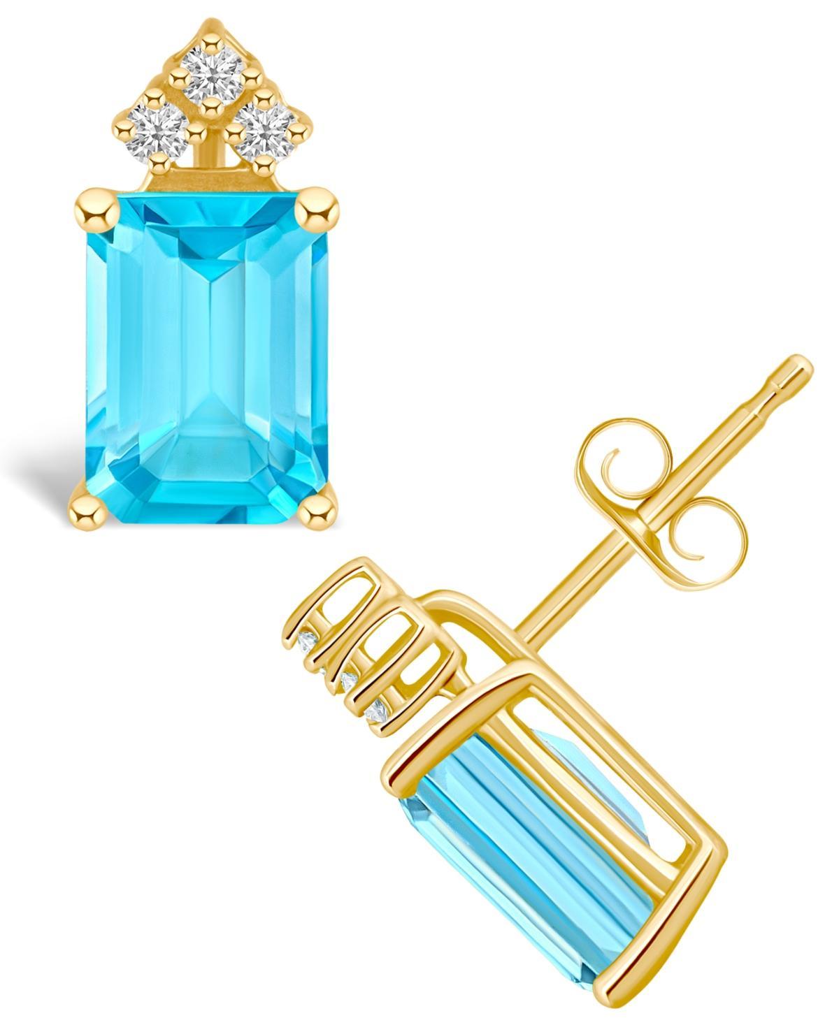 Celebration Gems 14k Gold Gemstone & 1/10 Carat T.W. Diamond Stud Earrings, Womens, Blue Topaz Product Image