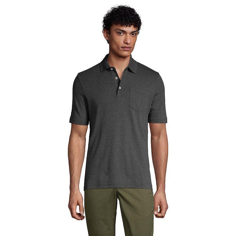 Big & Tall Lands End Super Soft Classic-Fit Supima Pocket Polo, Mens Dk Grey Heather Product Image