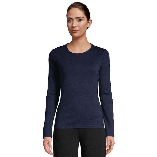 Womens Lands End Cotton Crewneck Long-Sleeve Tee Blue Product Image