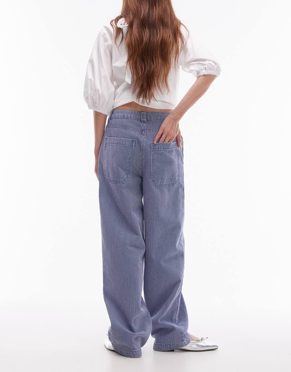 Topshop straight leg striped pants in blue Product Image