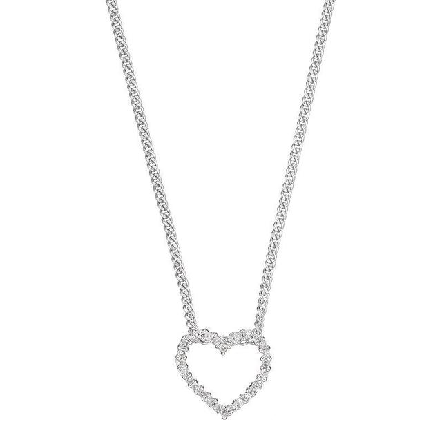 Platinum Over Silver Diamond Accent Heart Pendant Necklace, Womens, White Product Image