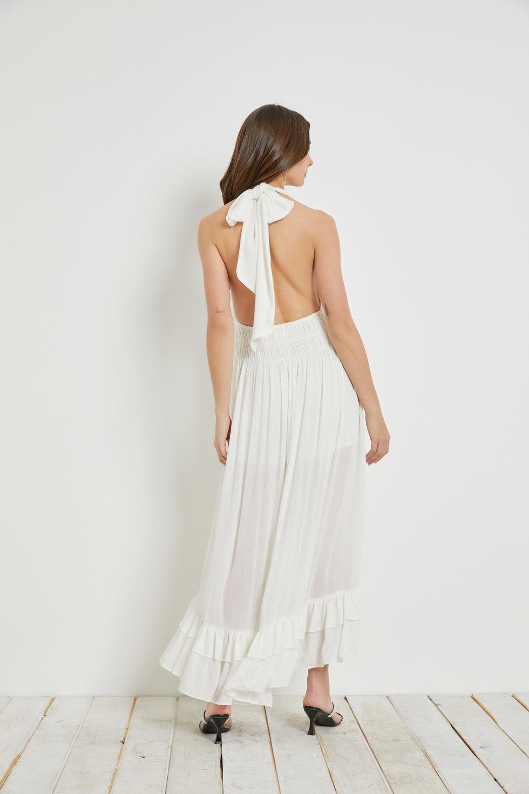 Crinkled Ruffle Halter-Dress Product Image