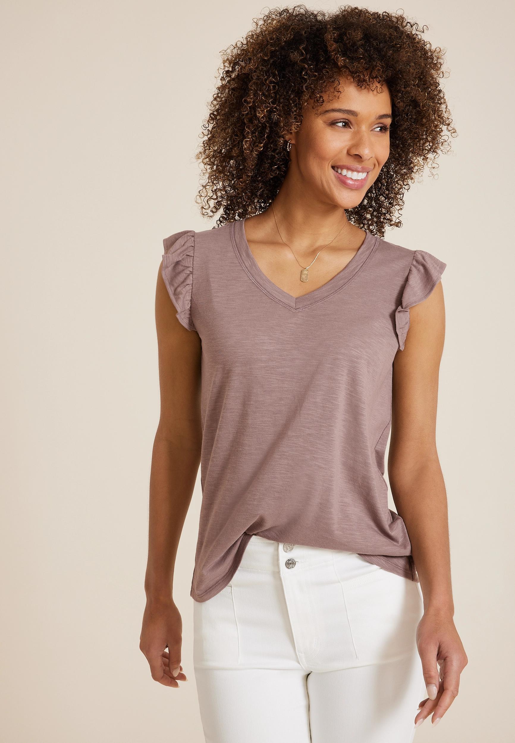 Brookside V Neck Ruffle Sleeve Tee Product Image