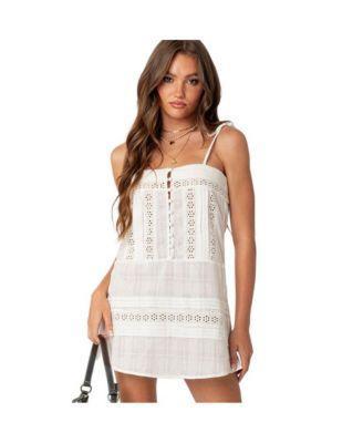 EDIKTED August Eyelet Tie Strap Cotton Minidress Product Image