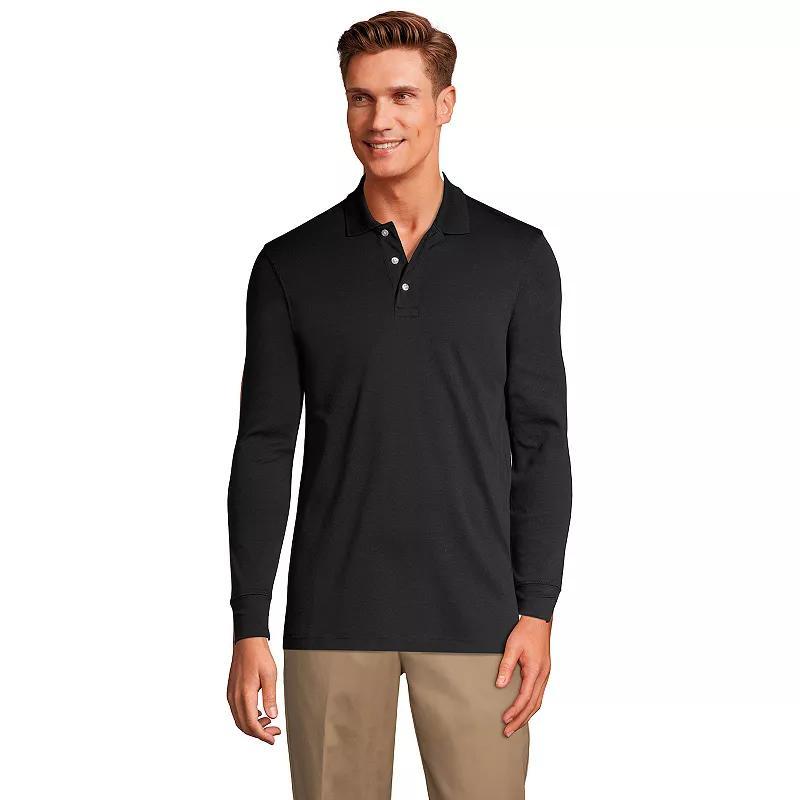 Lands End School Uniform Mens Long Sleeve Interlock Polo Shirt Product Image