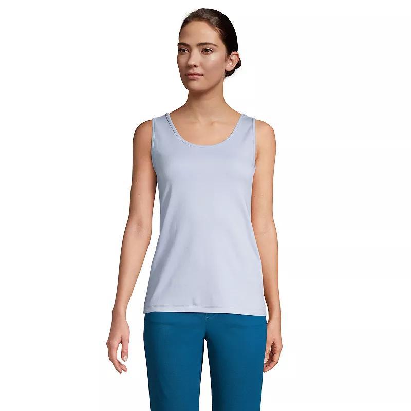 Petite Lands End Cotton Scoopneck Tank, Womens Blue Product Image