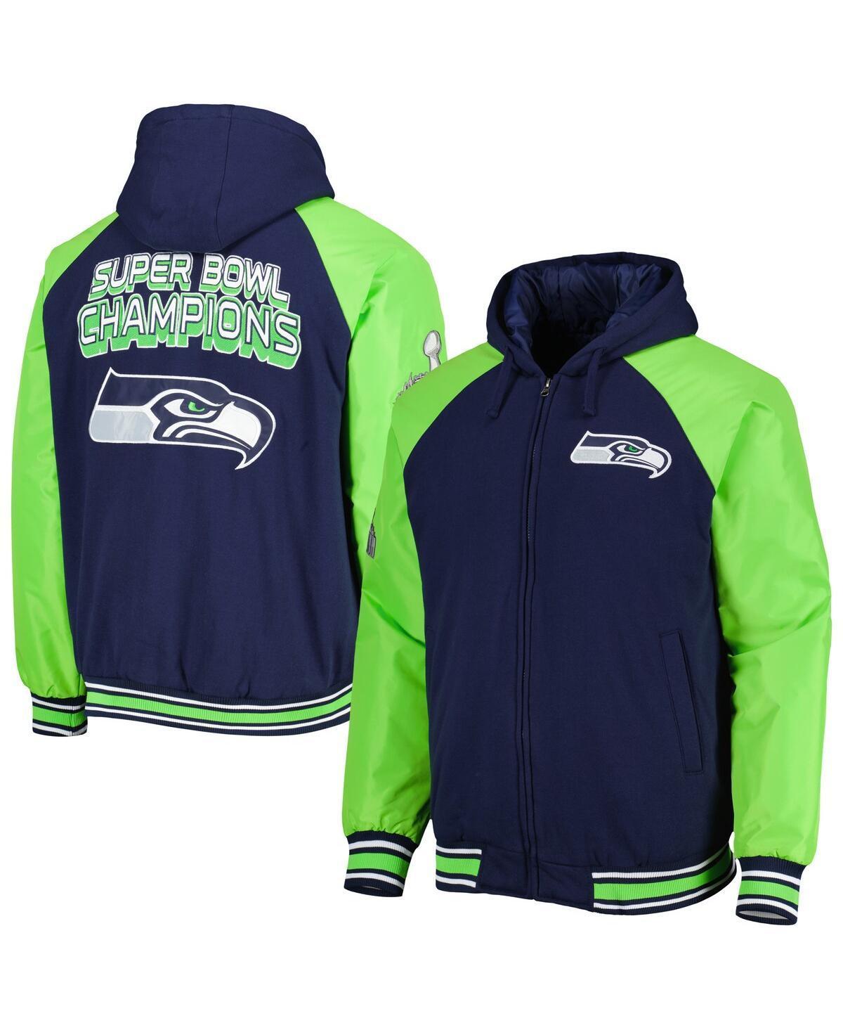 Mens G-III Sports by Carl Banks College Seattle Seahawks Defender Raglan Full-Zip Hoodie Varsity Jacket Blue Product Image