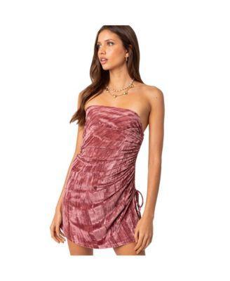 Women's Crushed velvet drawstring mini dress Product Image