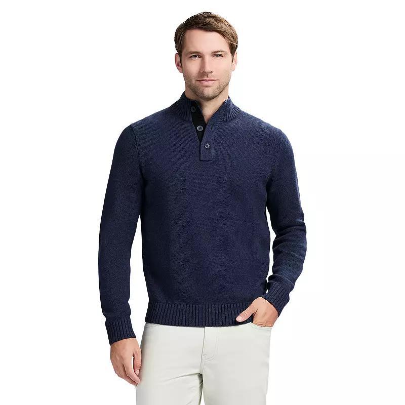 Mens IZOD Holiday Button Mockneck Sweater Blue Product Image