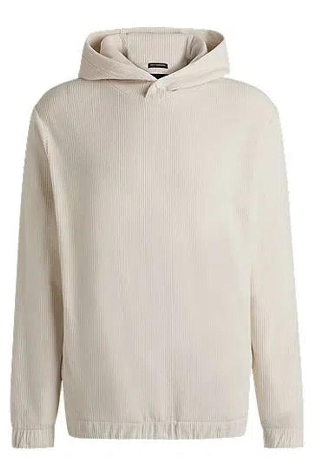 HUGO BOSS Cotton-corduroy Hoodie With Press-stud Hood In Ivory Product Image