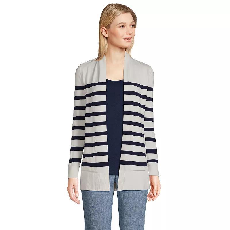 Womens Lands End Open-Front Long Cardigan Sweater Grey Product Image