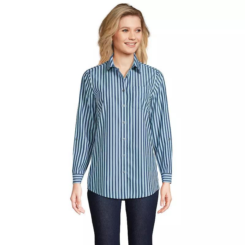 Womens Lands End Wrinkle Free No Iron Roll Sleeve Boyfriend Tunic Top Product Image