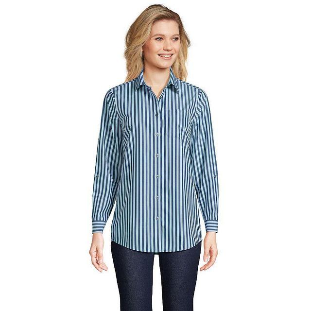 Womens Lands End Wrinkle Free No Iron Roll Sleeve Boyfriend Tunic Top Product Image