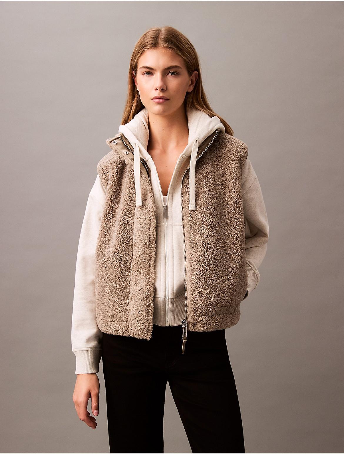 Calvin Klein Womens Sherpa Cocoon Vest - Brown - L Product Image