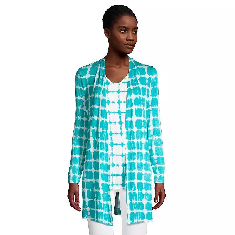 Petite Lands End Lightweight Long Cardigan Sweater, Womens Blue Tie Dye Plaid Product Image