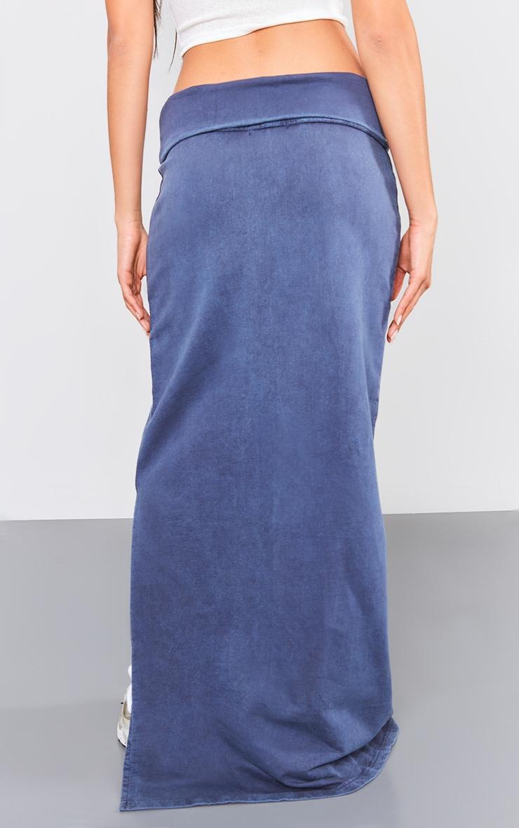 Blue Acid Wash Cotton Fold Over Maxi Skirt Product Image