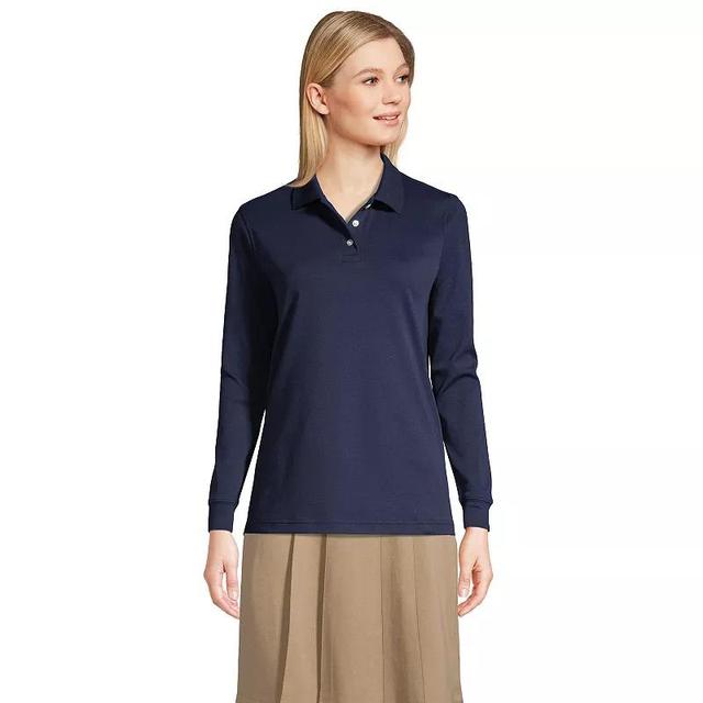 Womens Tall Lands End School Uniform Long Sleeve Interlock Polo Classic Blue Product Image