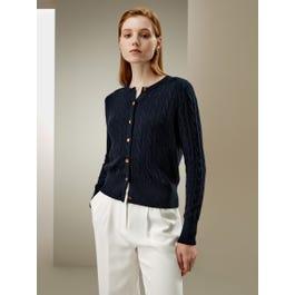 Cable-Knit Cashmere Crewneck Cardigan Product Image