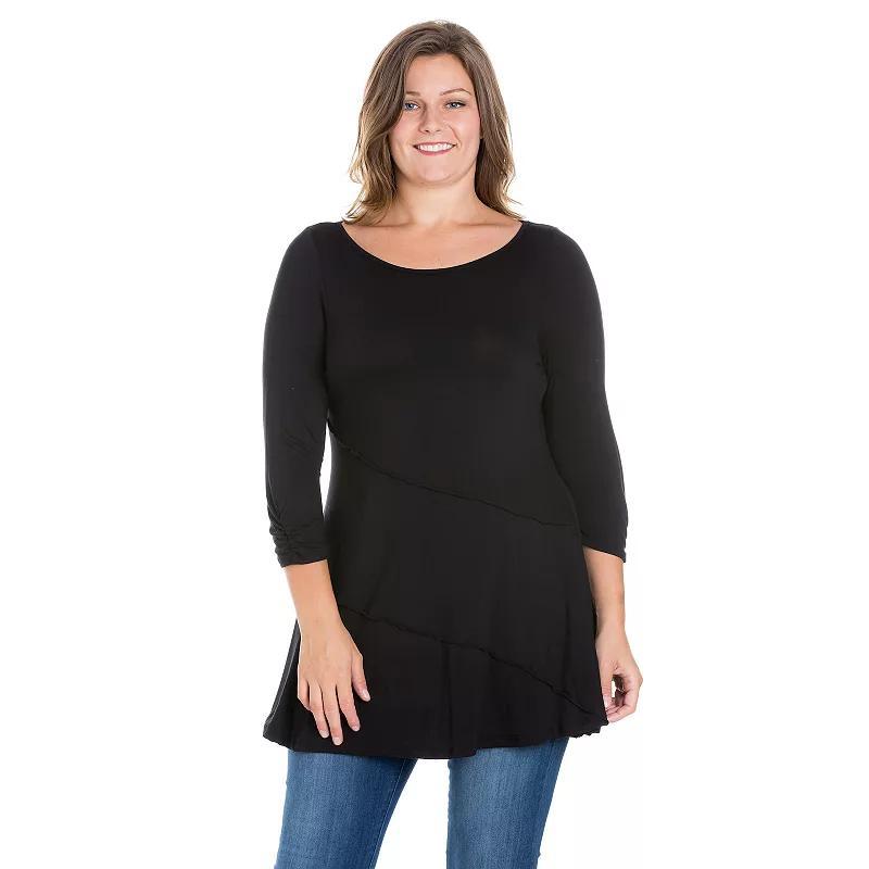 Plus Size 24Seven Comfort Apparel Ruched Sleeve Tunic Top, Womens Product Image