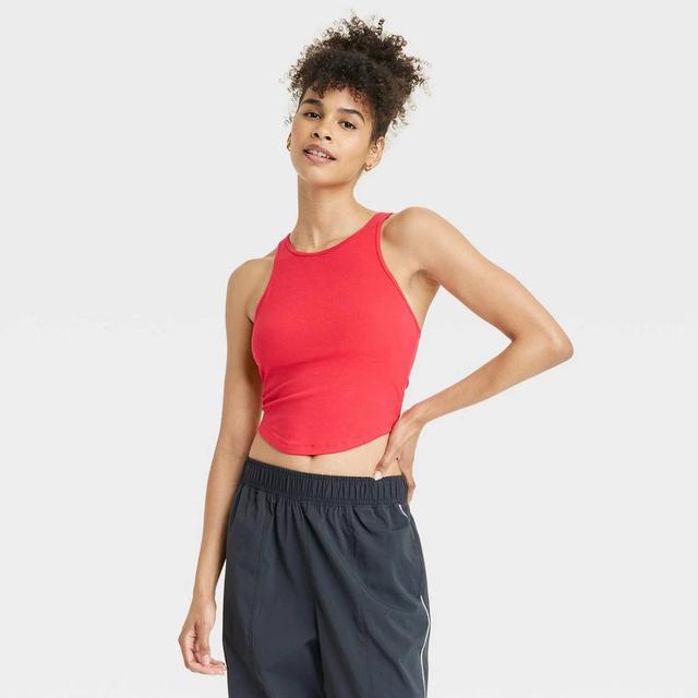 Womens Rib High Neck Racerback Cropped Tank Top - All In Motion Red Product Image