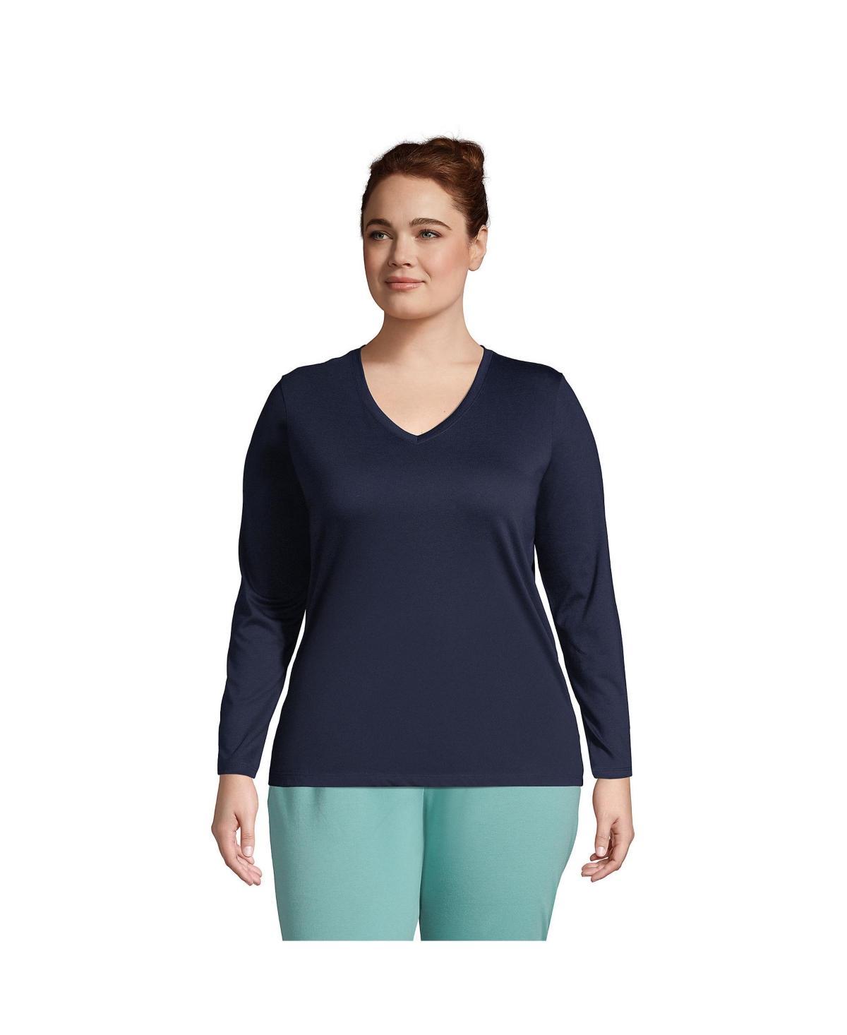 Plus Size Lands End Relaxed-Fit Supima Cotton V-Neck Tee, Womens Baltic Blue Product Image