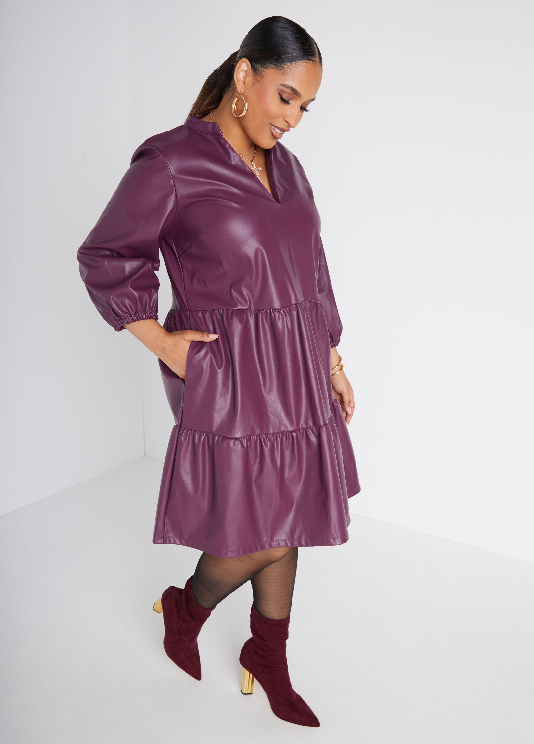 Faux Leather A Line Dress Product Image