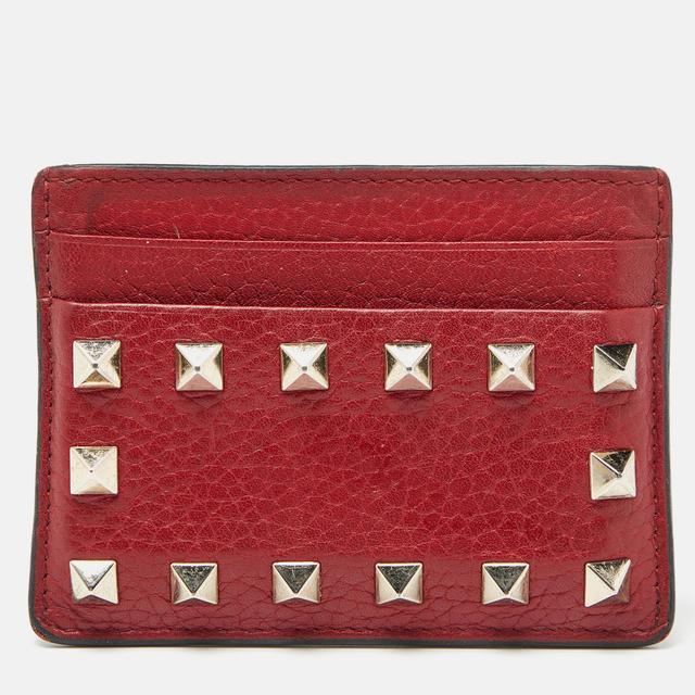 VALENTINO GARAVANI Red Leather Rockstud Card Holder Product Image