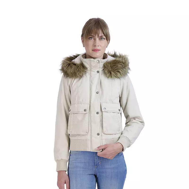 Juniors Sebby Faux-Fur Hood Bomber Parka, Womens Green Product Image